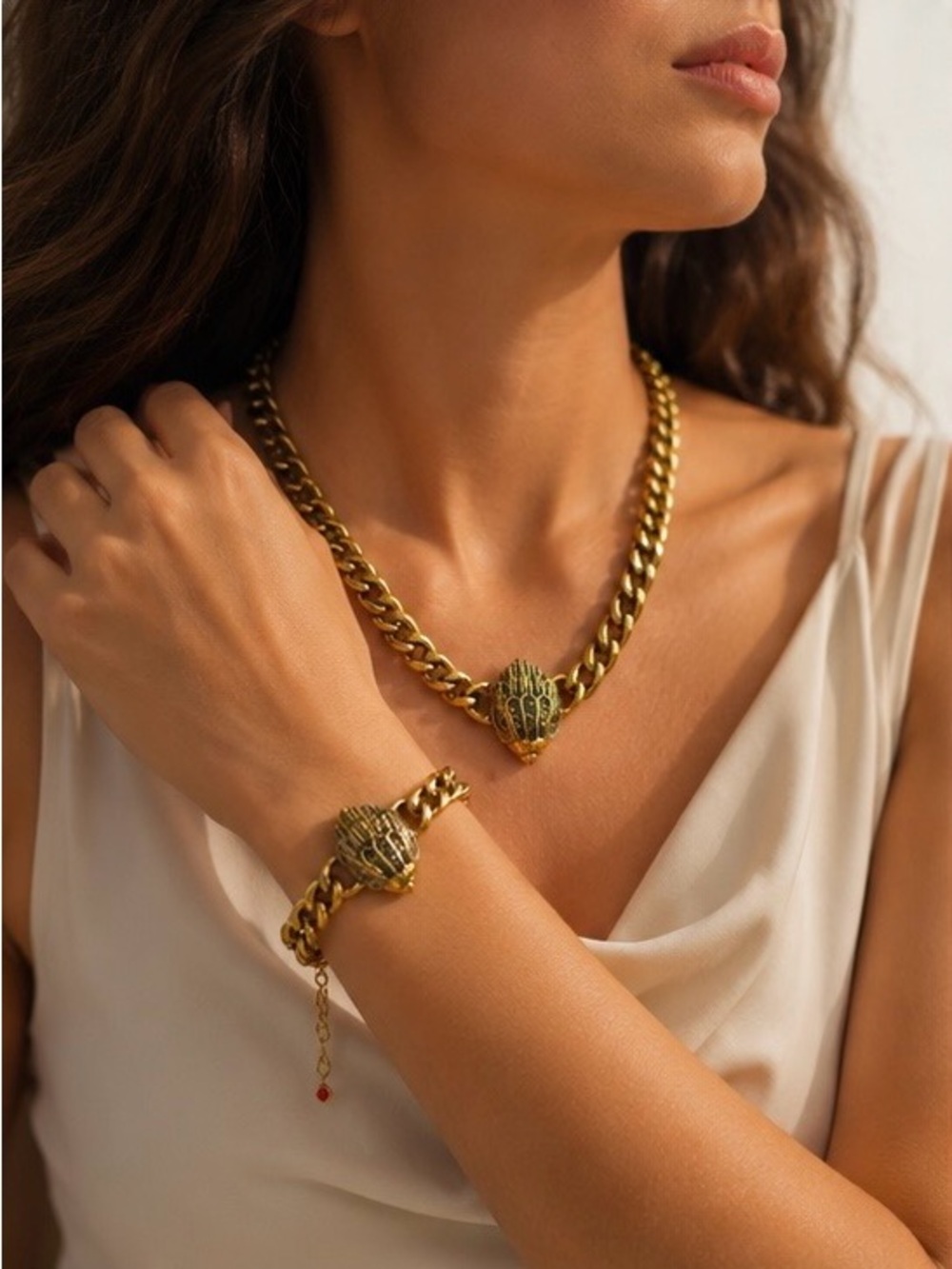 Gold-Tone Chunky Chain Necklace and Bracelet Set